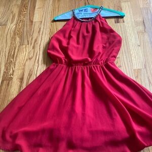 Pastel Design red dress with gem collar size medium